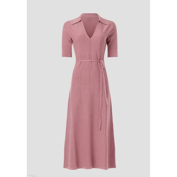 Adam Lippes Knit Collar Dress Mauve Pink V-Neck Pullover Short Sleeve Sz S - Picture 3 of 8